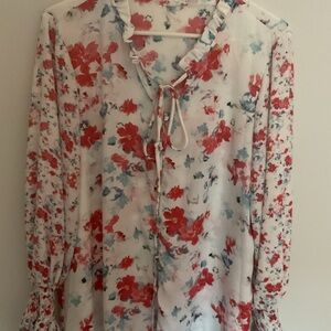 Source Unknown Floral Blouse - Red and Blue